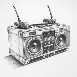 a sketched image of a radio sitting on the floor