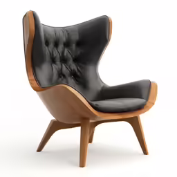 the black leather chair is shaped into an arch