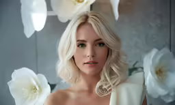 a blonde woman with long hair and a white jacket