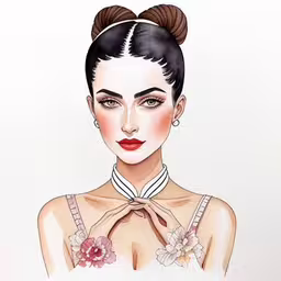 a drawing of a woman wearing a high ponytail