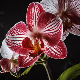 two flowers are sitting in front of black background