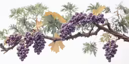 a bunch of grapes that are still attached to a tree