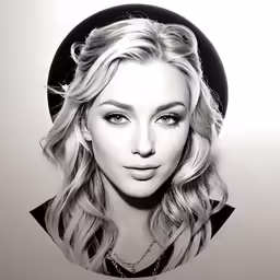 a woman with long blonde hair, dressed in black