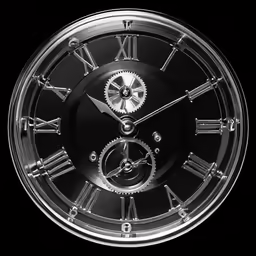 an illuminated clock on a black background