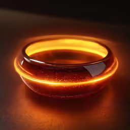 a glowing ring is on the table with lights coming from the inside