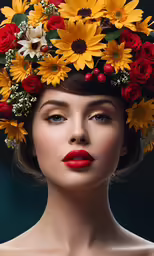 a woman wearing a flower headband is shown with lipstick on her face