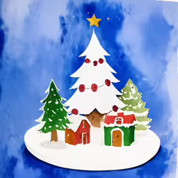 a paper cut of some houses and a tree