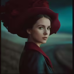 there is a woman in a hat looking back