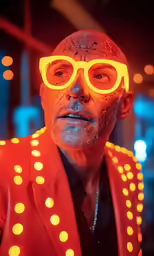 a man with sunglasses that are covered in light
