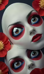 two clown make up girls with flowers around them