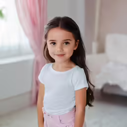 a little girl that is standing in front of a window