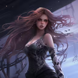 an image of a woman in costume with long hair,a 3d rendering image of a beautiful, young woman