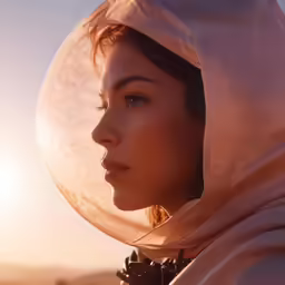 a woman wearing a veil on her head in the desert