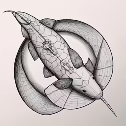 a drawing of a fish and a circle