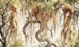 an old tree that has been decorated with fake moss