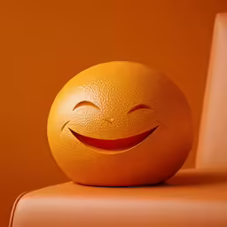 a yellow smiley face is placed on top of an orange chair