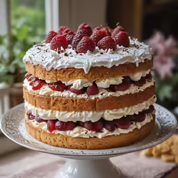 cake sitting on a plate on top of a table