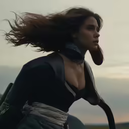 a woman riding a horse in the sky
