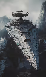 this ship is floating in a rocky ocean