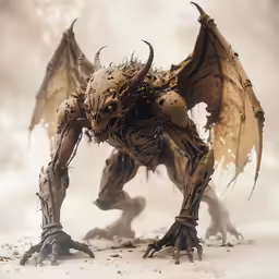 a creature is standing in the snow with wings
