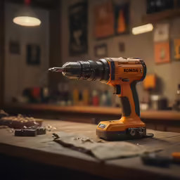 a cordless drill on a work bench