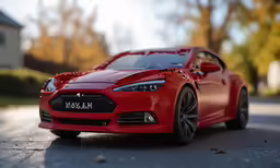 a toy masera on the street in front of a house