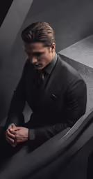 a man in black suit posing for a picture