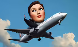 a cartoon character flying in the sky above a plane