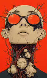 an altered painting of a man with goggles
