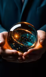 a person holding a sphere in their hands