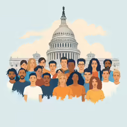 people standing in front of the capitol building