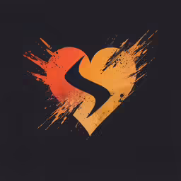 an orange heart painted with ink and spray