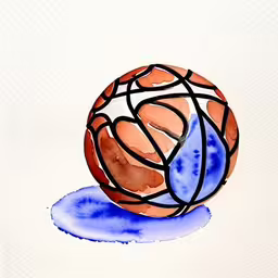 a watercolor painting with a small, colorful ball,watercolor painting of an abstract ball on paper,a watercolor ball painted with a marker on paper,a watercolor drawing of an orange and blue ball,a watercolor painting shows an orange and blue abstract ball