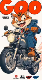 a very cute little fox on a motor bike