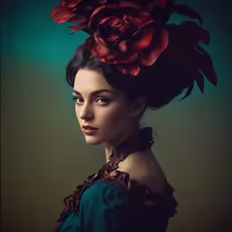 a woman with large flower in her hair