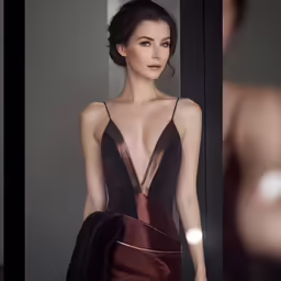 a beautiful young woman in a strapless dress