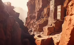 there are rocks and rock cliff sides in the desert