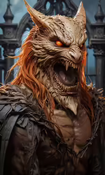 a large demon like creature with red hair