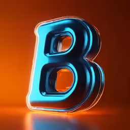 a neon blue b is the center point in this photograph