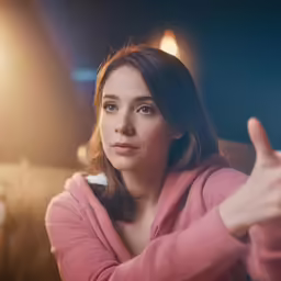 a girl giving the thumbs up sign in front of someone