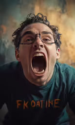 a man in glasses yaws while wearing glasses