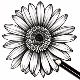 a flower that is drawing with pencils,the black and white flower with a pencil