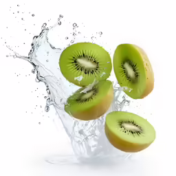 some kiwi fruits are dropped into the water