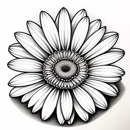 a drawing of a white flower in a circle,drawing a sunflower with a pen and colored pencils