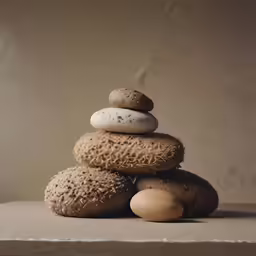 various kinds of mushrooms are stacked on top of each other