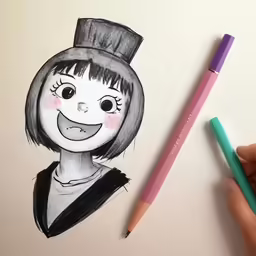 a pencil drawing of an animated face drawn by the artist