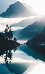 the reflection of a forest in a lake