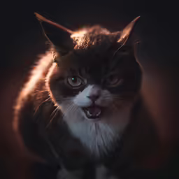 a close up of a cat with an open mouth