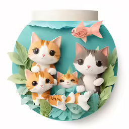 an assortment of miniature cat figurines in a vase