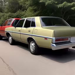 an old station wagon parked on the side of the road,a couple of cars parked side by side on the side of the road